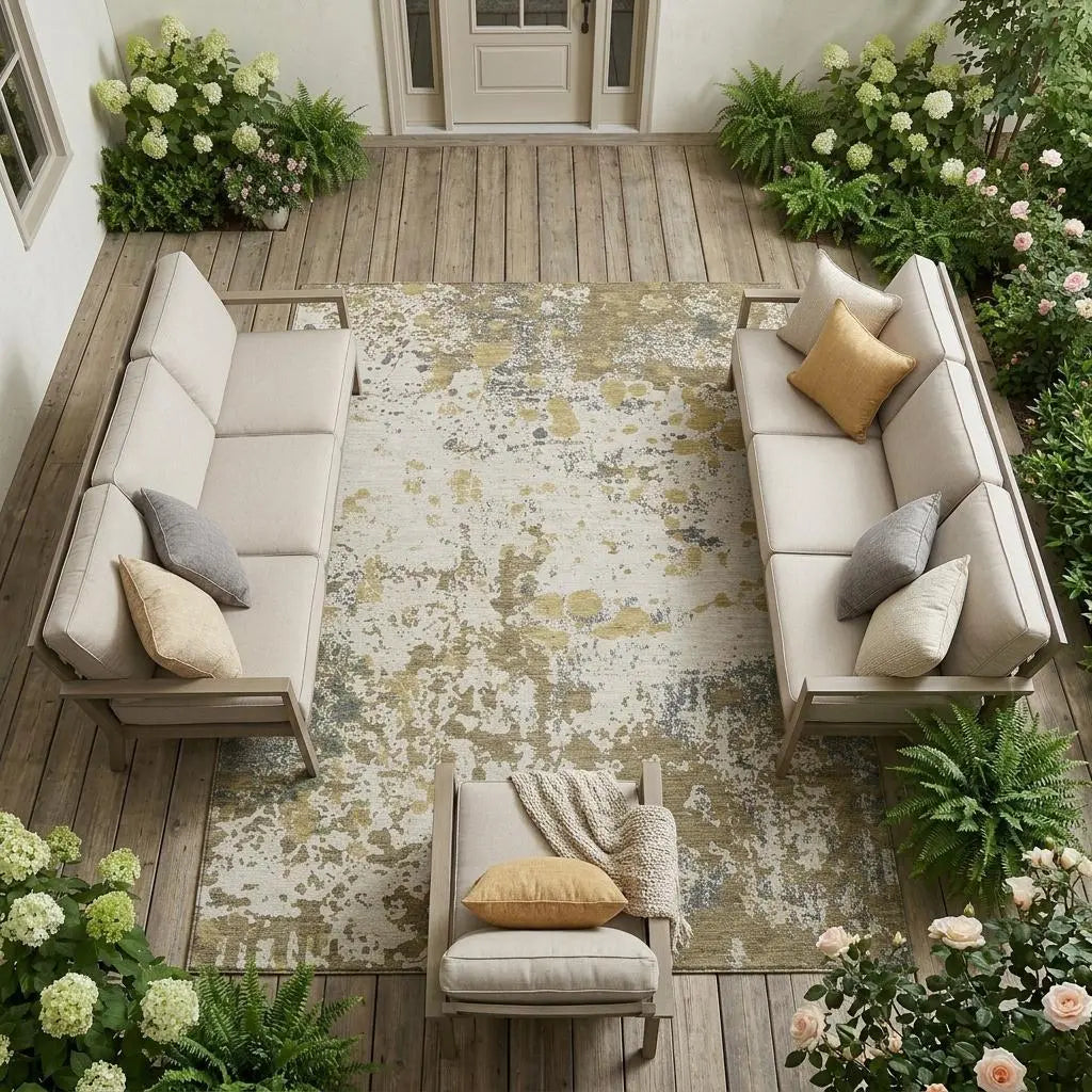10' X 14' Linen And Ivory Abstract Washable Indoor Outdoor Area Rug Homeroots Outdoor