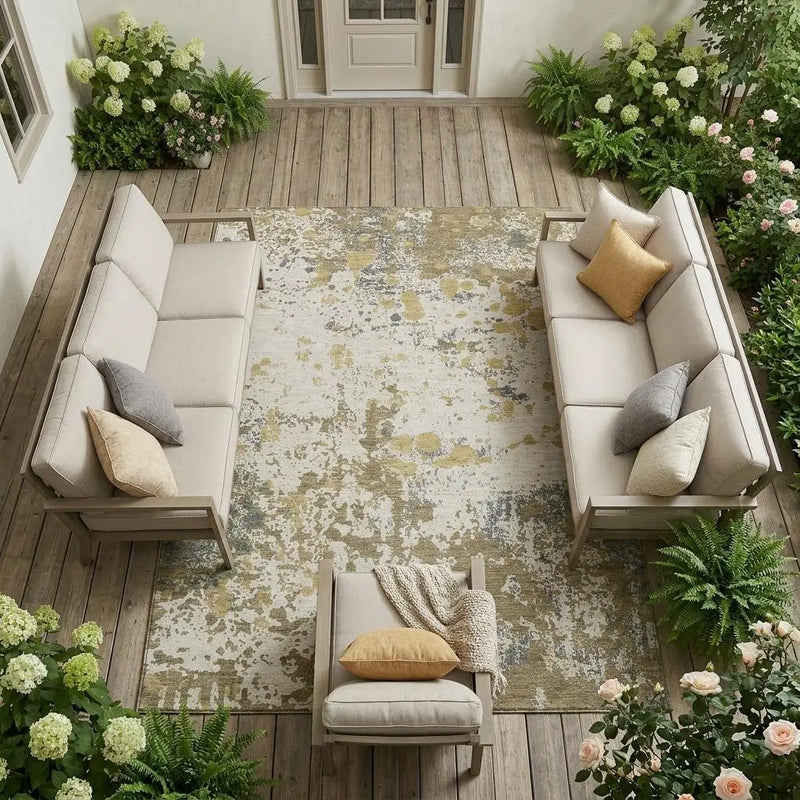 10' X 14' Linen And Ivory Abstract Washable Indoor Outdoor Area Rug Homeroots Outdoor