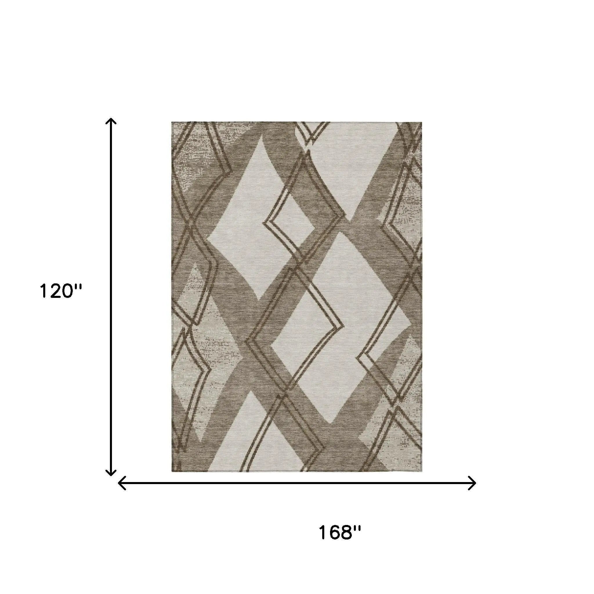 10' X 14' Linen And Ivory Geometric Washable Indoor Outdoor Area Rug Homeroots Outdoor
