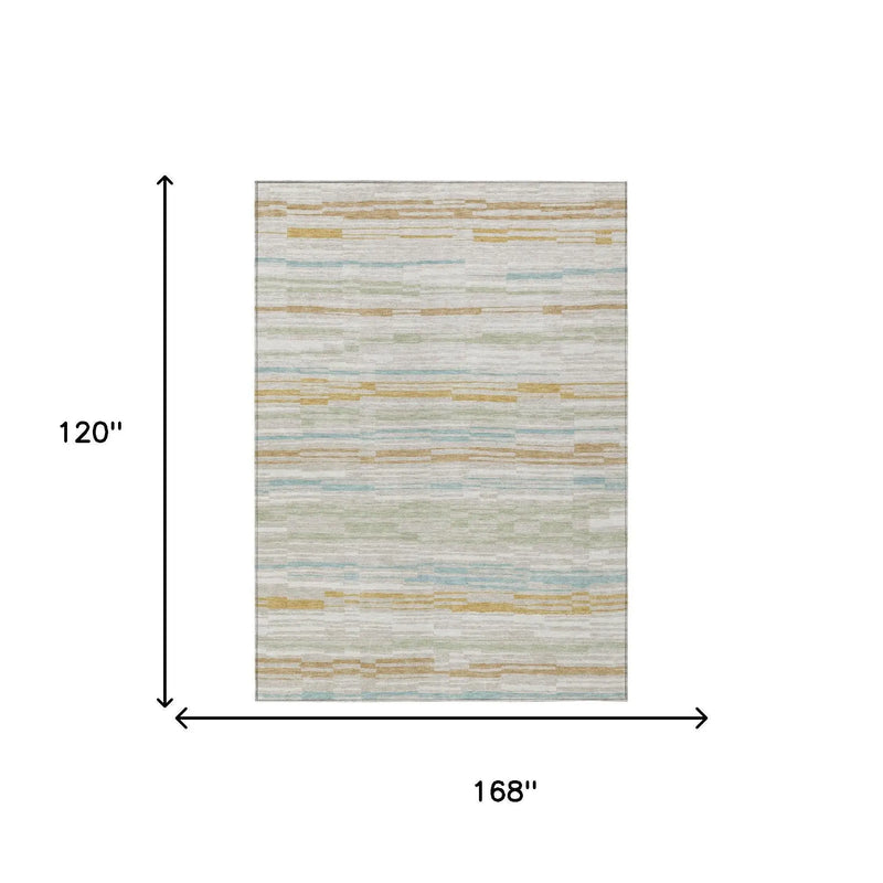 10' X 14' Linen And Ivory Striped Washable Indoor Outdoor Area Rug Homeroots Outdoor