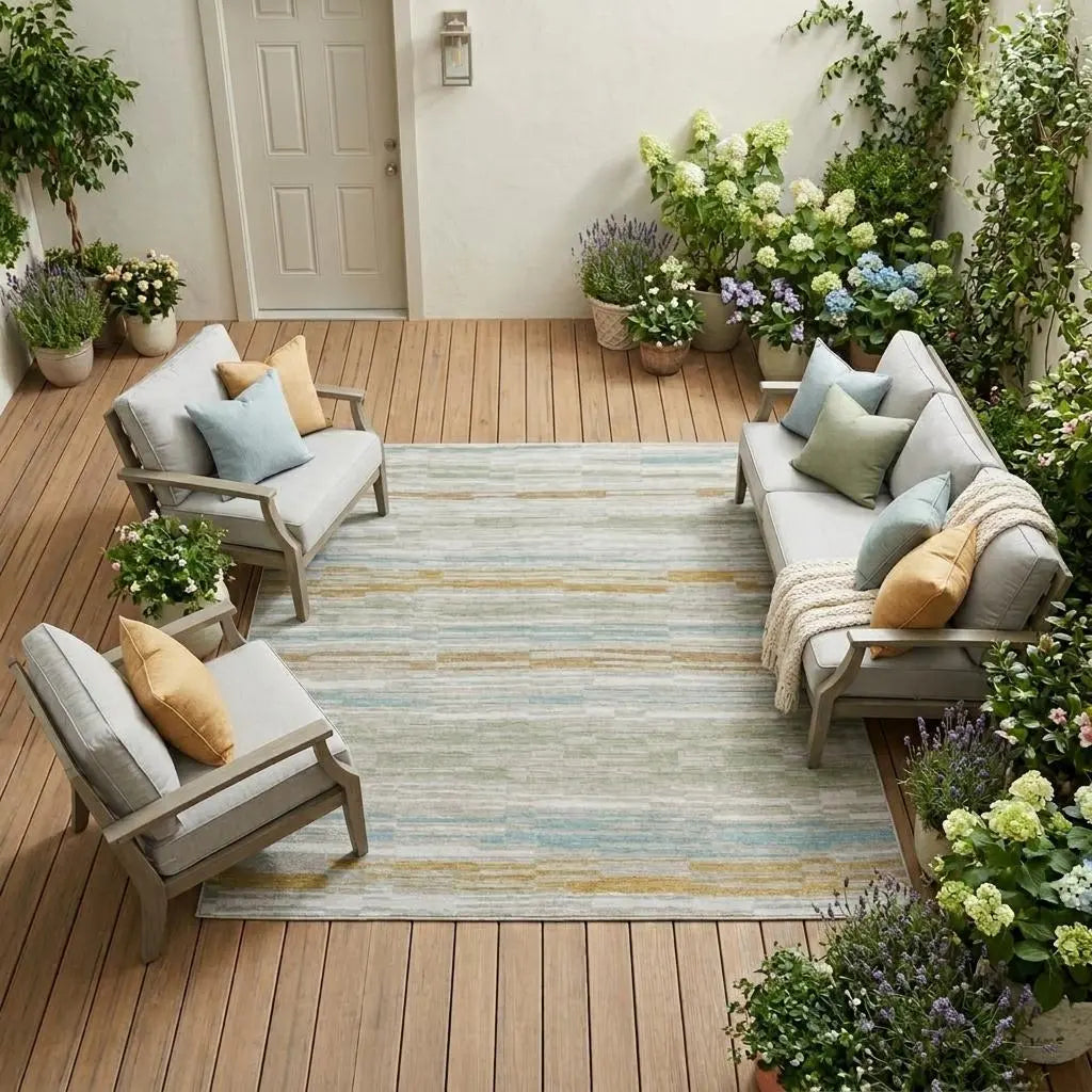 10' X 14' Linen And Ivory Striped Washable Indoor Outdoor Area Rug Homeroots Outdoor