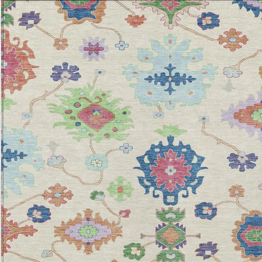 10' X 14' Linen And Navy Blue Oriental Washable Indoor Outdoor Area Rug Homeroots Outdoor