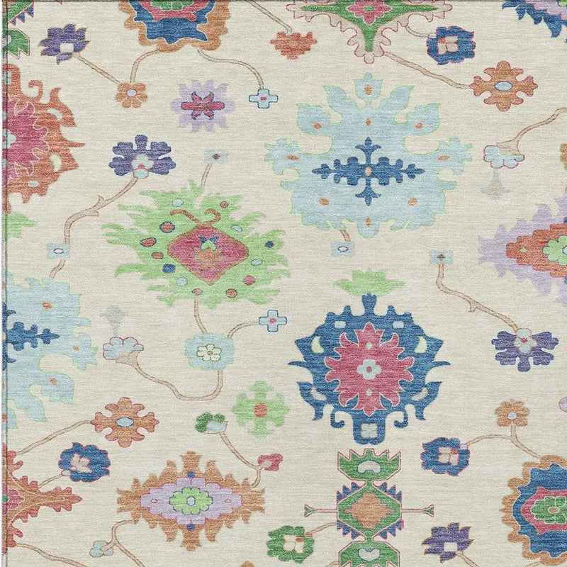 10' X 14' Linen And Navy Blue Oriental Washable Indoor Outdoor Area Rug Homeroots Outdoor