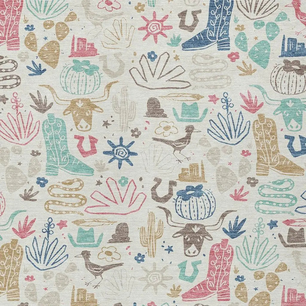 10' X 14' Linen And Pink Cactus Washable Indoor Outdoor Area Rug Homeroots Outdoor