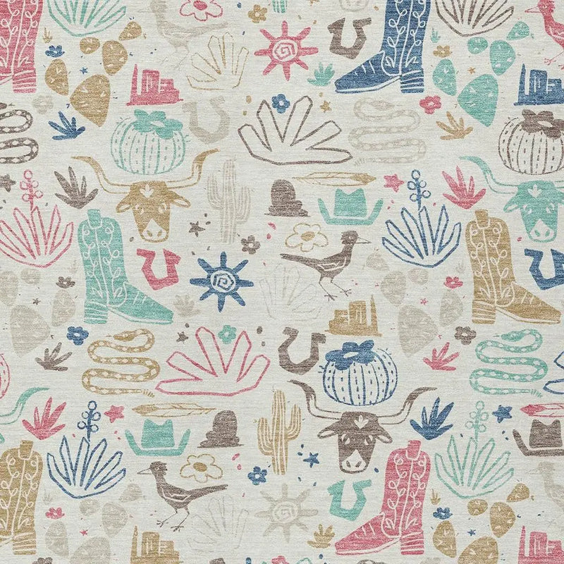 10' X 14' Linen And Pink Cactus Washable Indoor Outdoor Area Rug Homeroots Outdoor