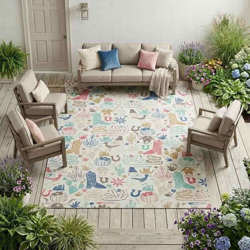 10' X 14' Linen And Pink Cactus Washable Indoor Outdoor Area Rug Homeroots Outdoor