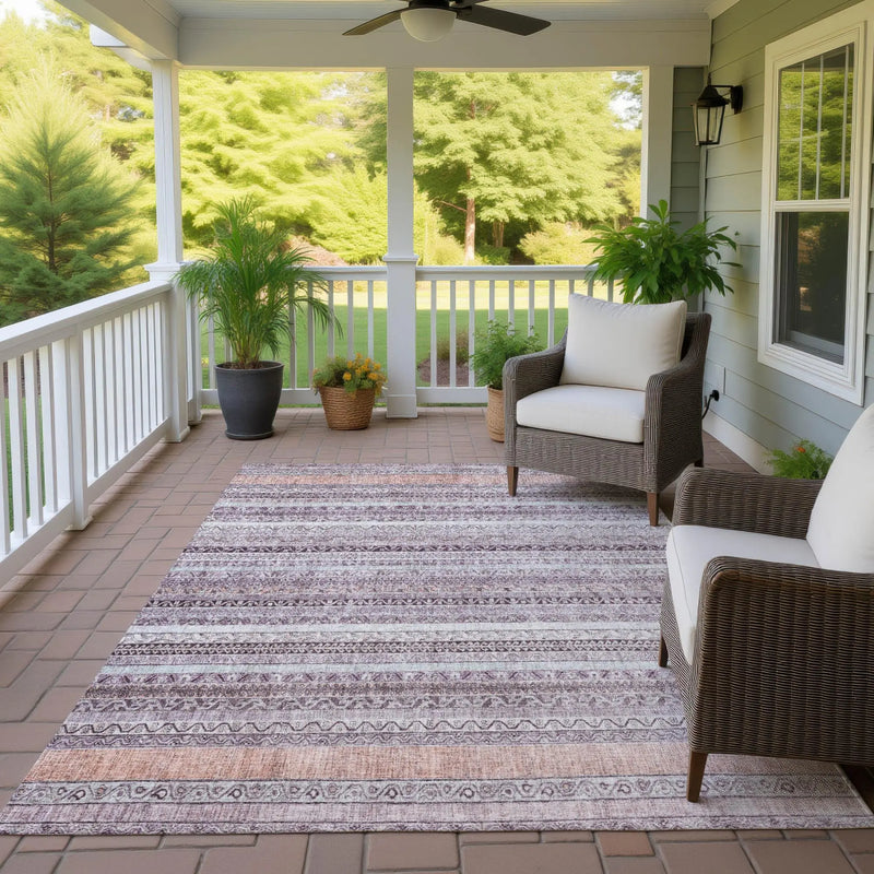 10' X 14' Mauve And Pink Striped Washable Indoor Outdoor Area Rug Homeroots Outdoor