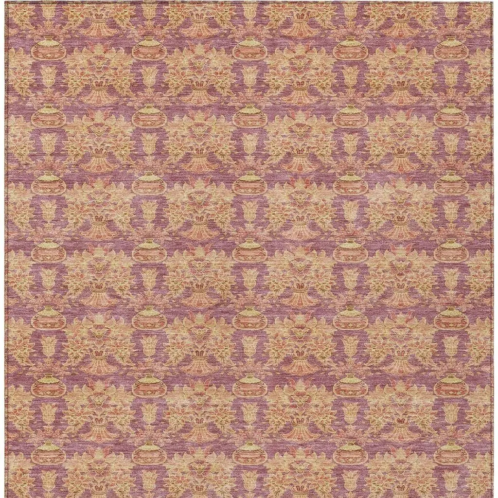 10' X 14' Mauve And Taupe Floral Washable Indoor Outdoor Area Rug Homeroots Outdoor