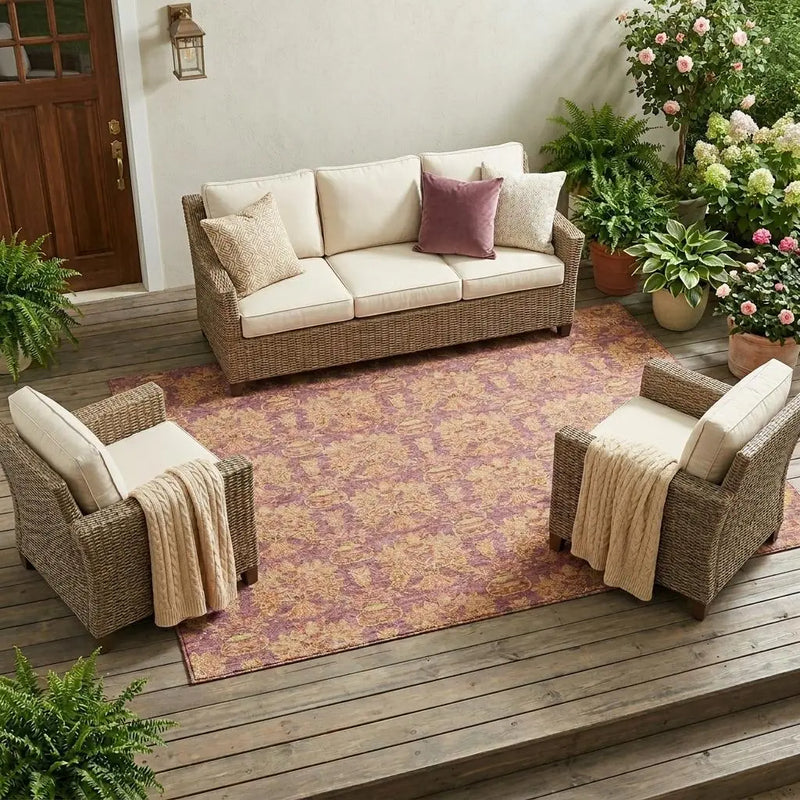 10' X 14' Mauve And Taupe Floral Washable Indoor Outdoor Area Rug Homeroots Outdoor