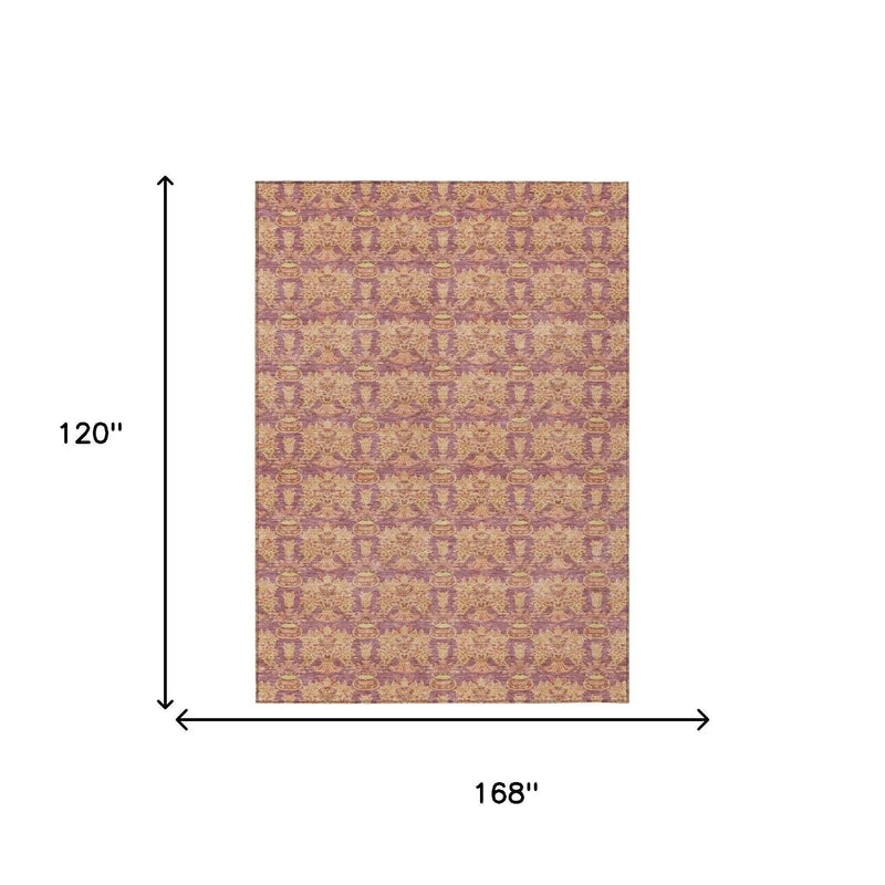 10' X 14' Mauve And Taupe Floral Washable Indoor Outdoor Area Rug Homeroots Outdoor