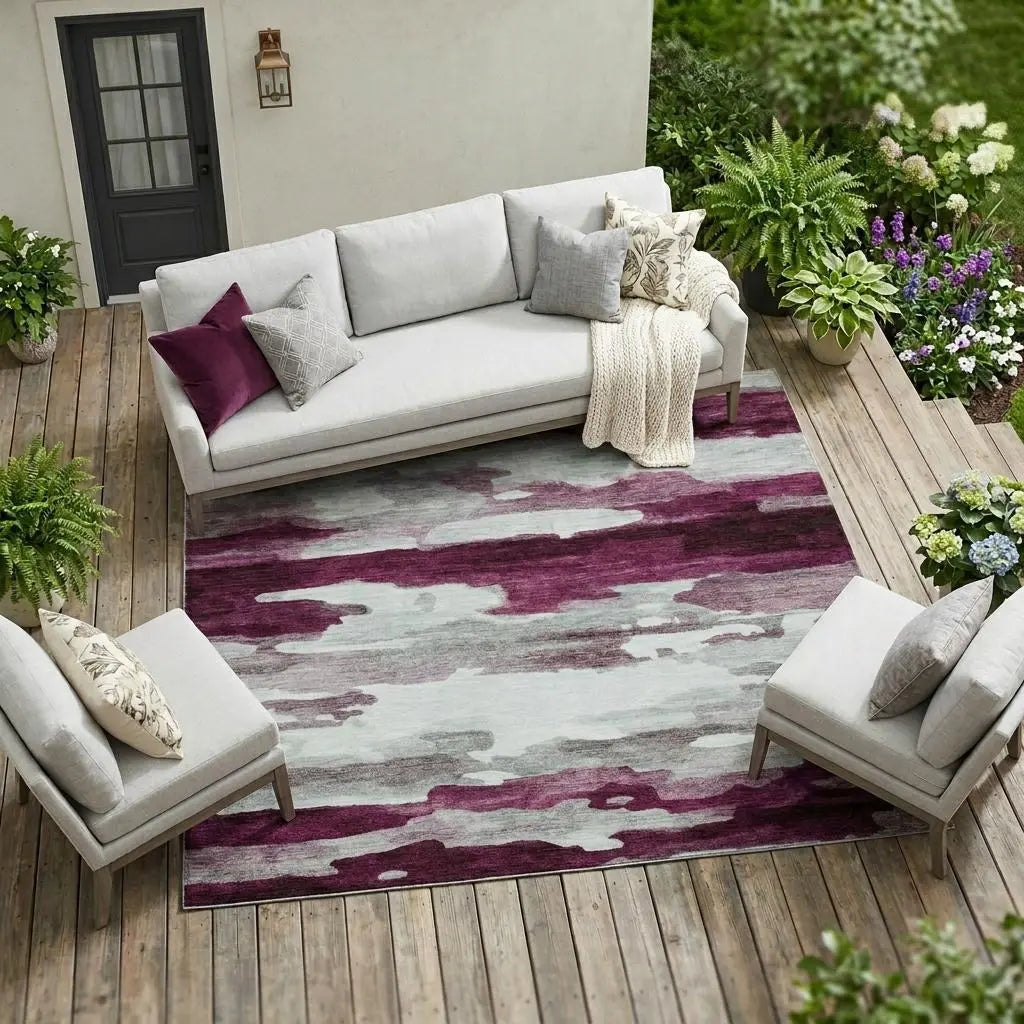 10' X 14' Merlot And Red Abstract Washable Indoor Outdoor Area Rug Homeroots Outdoor