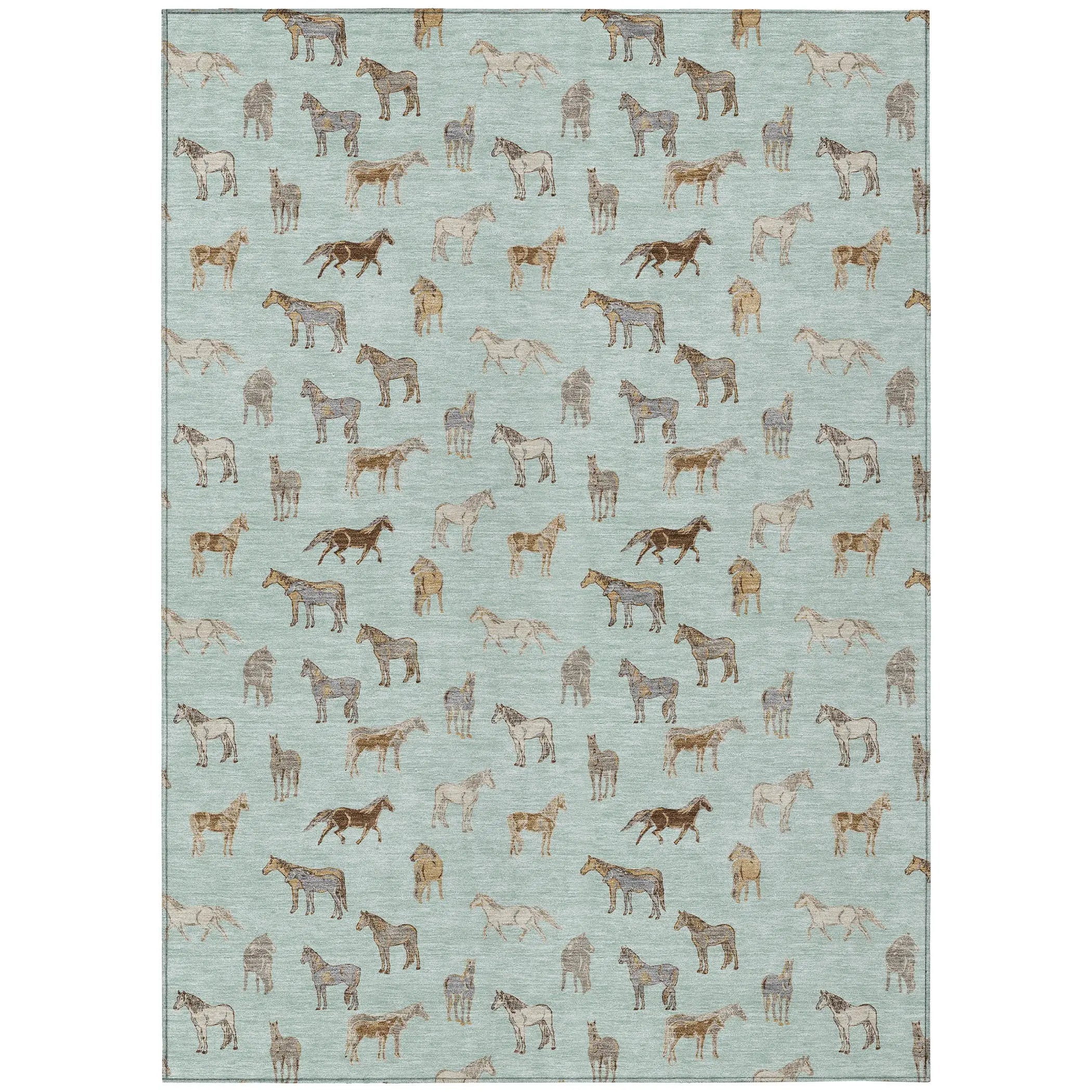 10' X 14' Mint Green And Beige Horse Washable Indoor Outdoor Area Rug Homeroots Outdoor