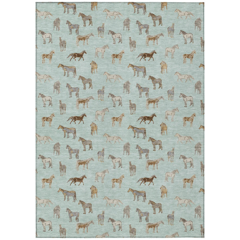 10' X 14' Mint Green And Beige Horse Washable Indoor Outdoor Area Rug Homeroots Outdoor