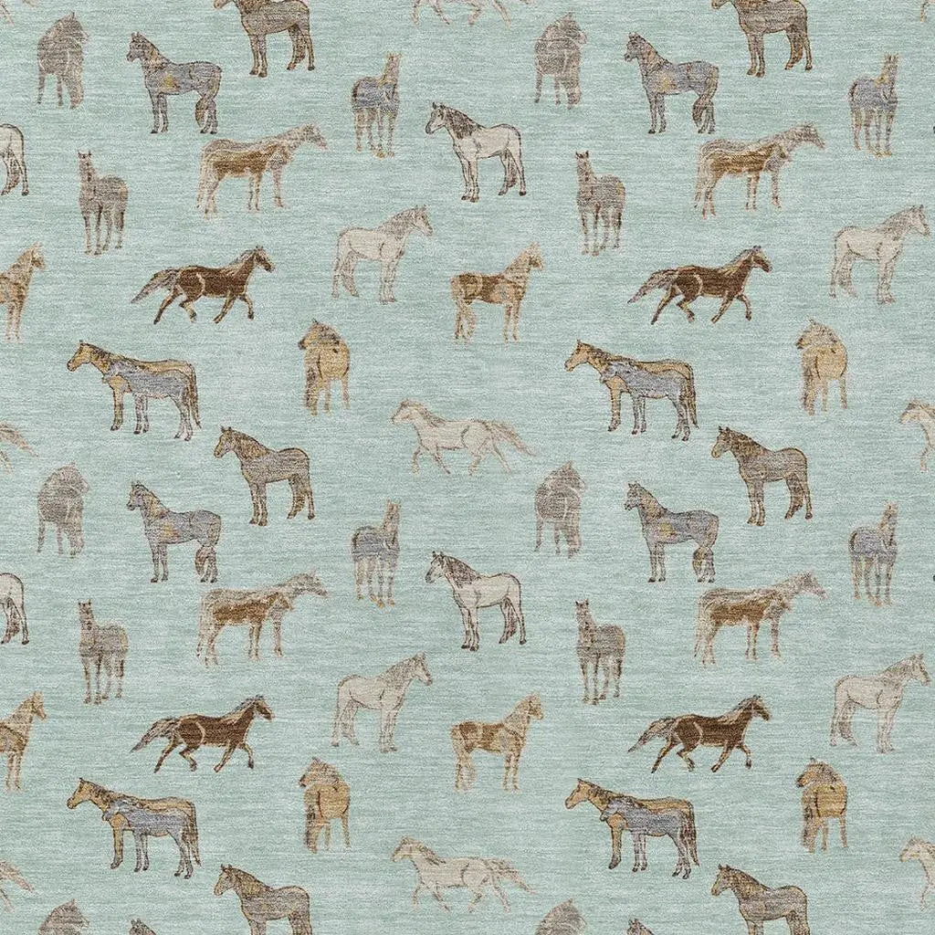 10' X 14' Mint Green And Beige Horse Washable Indoor Outdoor Area Rug Homeroots Outdoor
