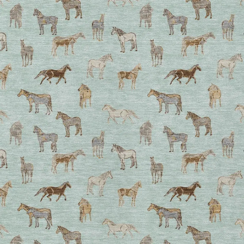 10' X 14' Mint Green And Beige Horse Washable Indoor Outdoor Area Rug Homeroots Outdoor