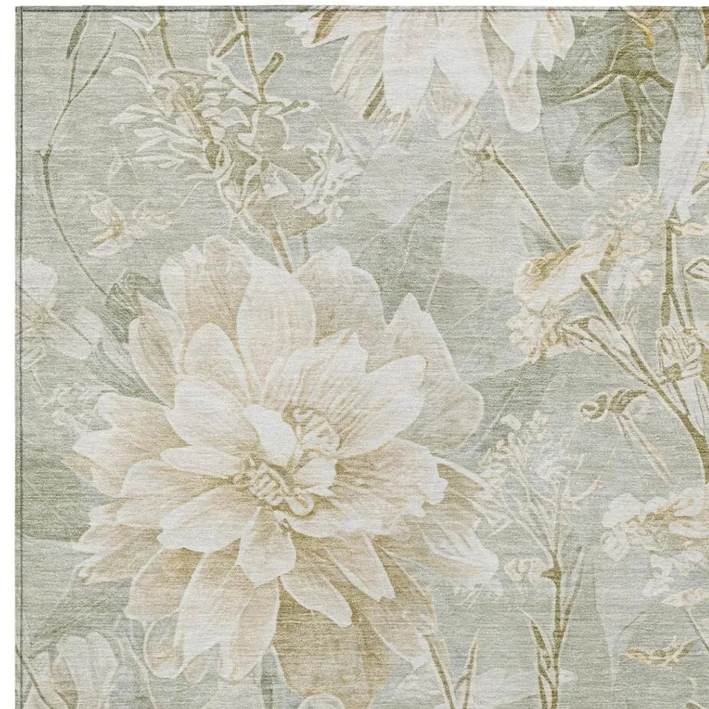 10' X 14' Mint Green And Green Floral Washable Indoor Outdoor Area Rug Homeroots Outdoor