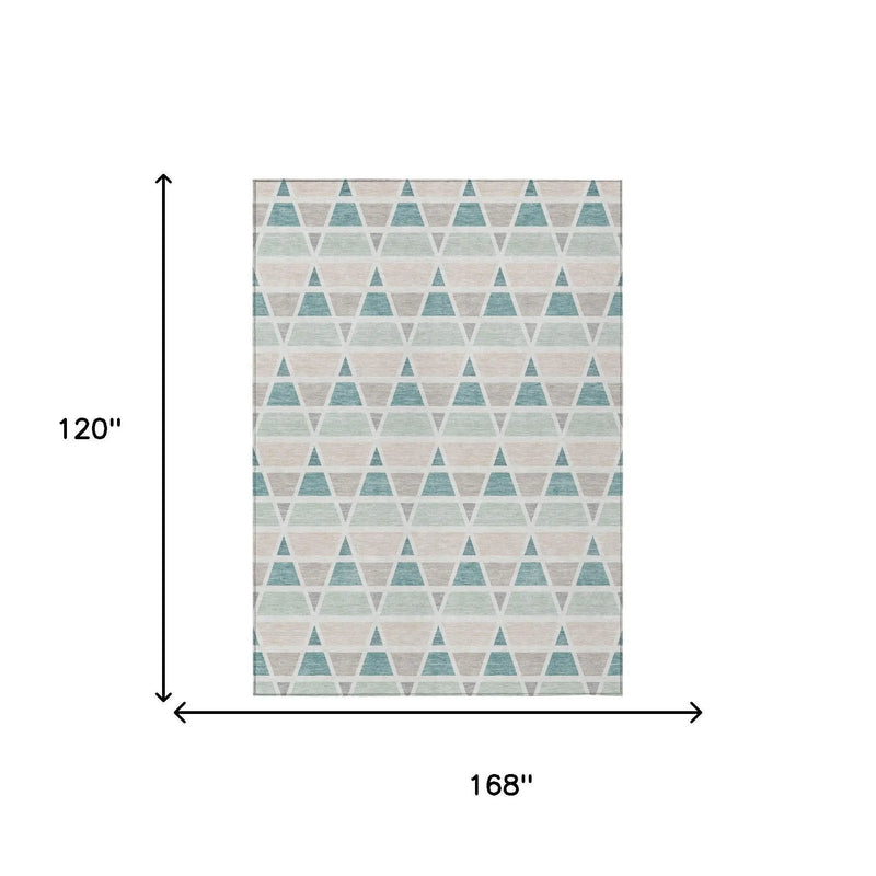 10' X 14' Mint Green And Green Geometric Washable Indoor Outdoor Area Rug Homeroots Outdoor
