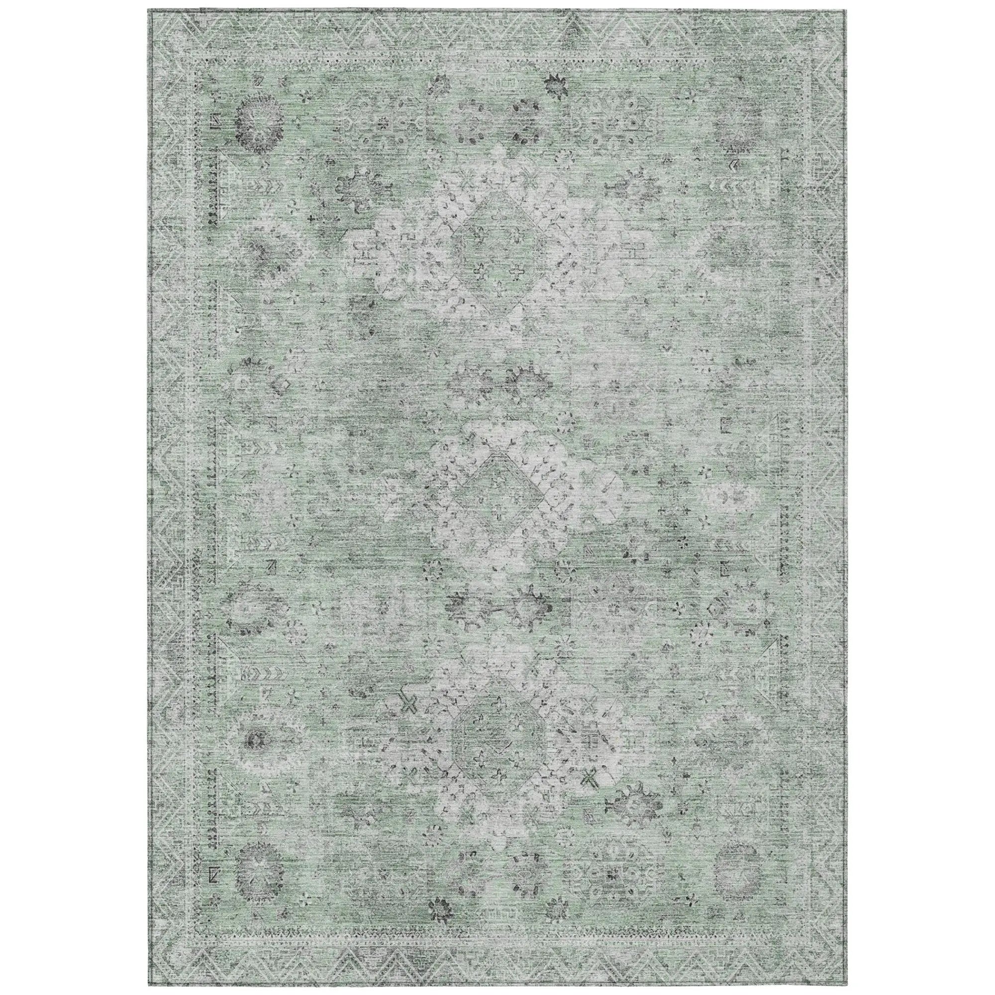 10' X 14' Mint Green And Green Oriental Washable Indoor Outdoor Area Rug Homeroots Outdoor