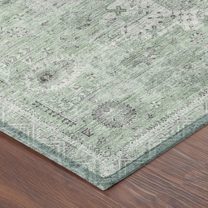 10' X 14' Mint Green And Green Oriental Washable Indoor Outdoor Area Rug Homeroots Outdoor
