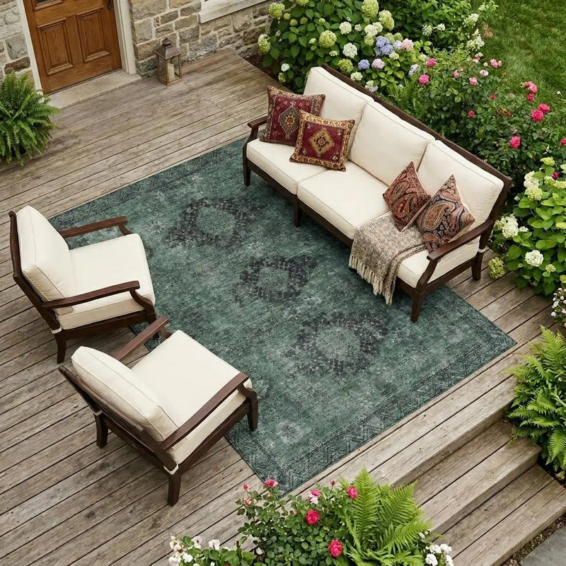 10' X 14' Mint Green And Green Oriental Washable Indoor Outdoor Area Rug Homeroots Outdoor