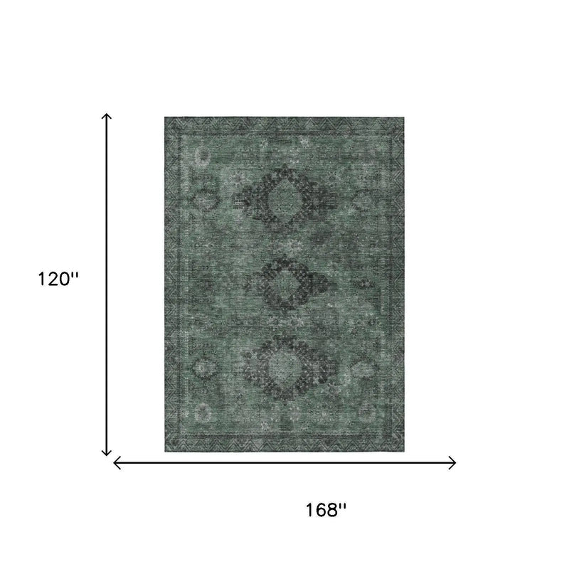 10' X 14' Mint Green And Green Oriental Washable Indoor Outdoor Area Rug Homeroots Outdoor