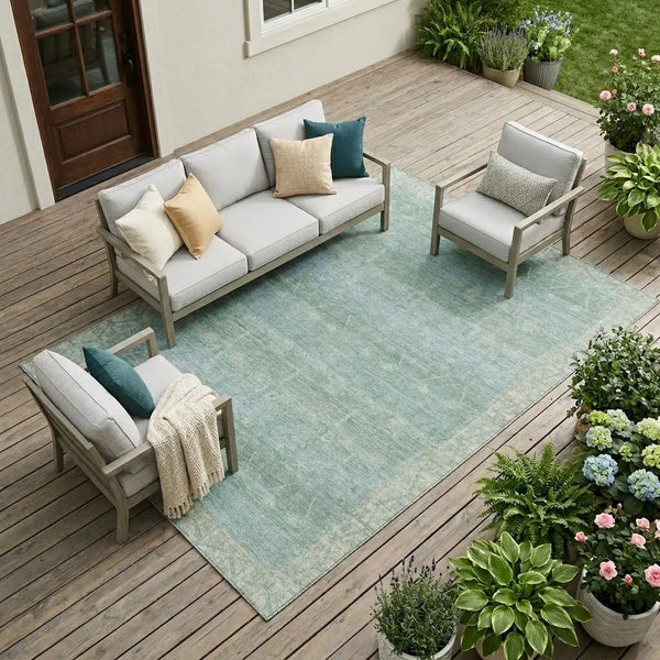 10' X 14' Mint Green And Green Tribal Washable Indoor Outdoor Area Rug Homeroots Outdoor
