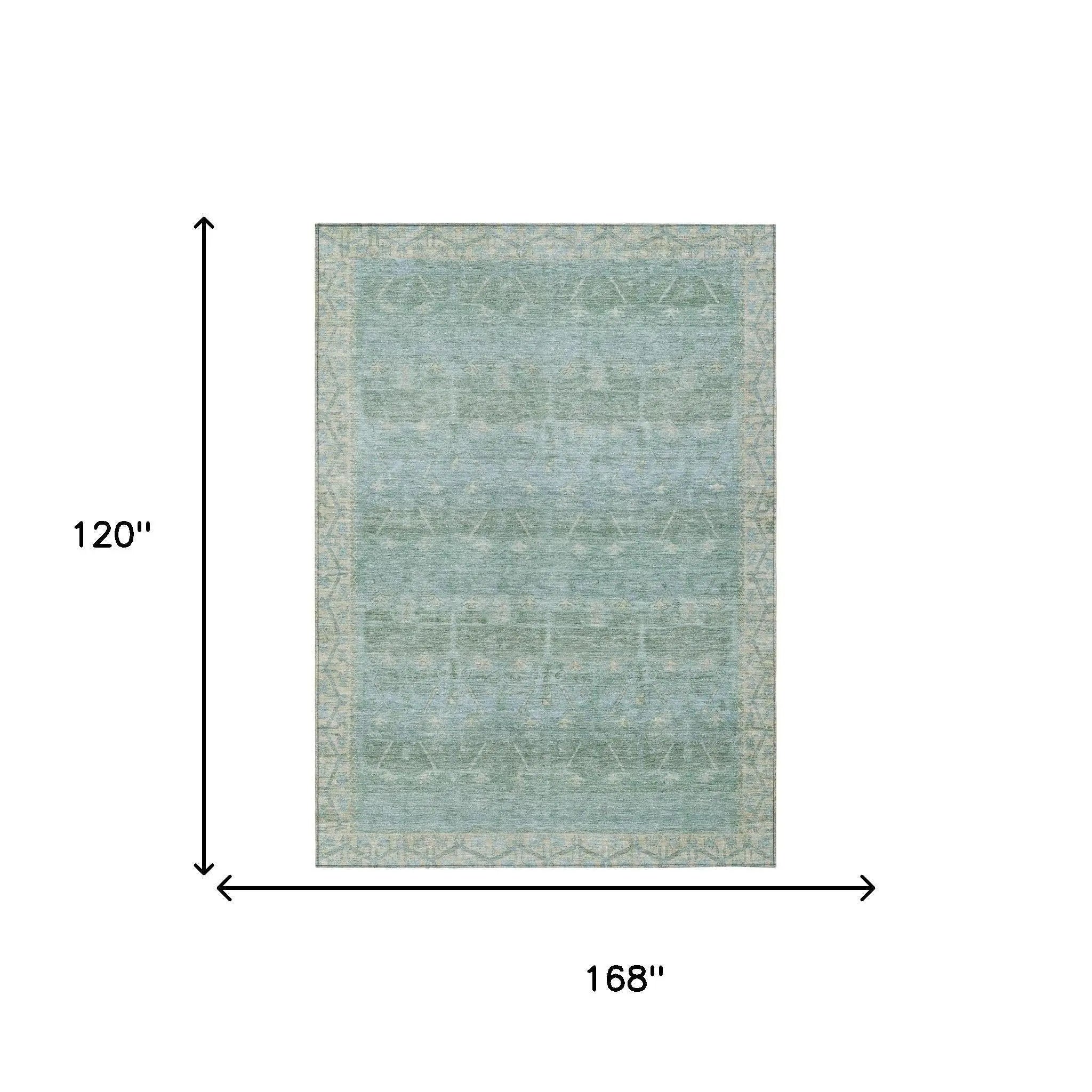 10' X 14' Mint Green And Green Tribal Washable Indoor Outdoor Area Rug Homeroots Outdoor