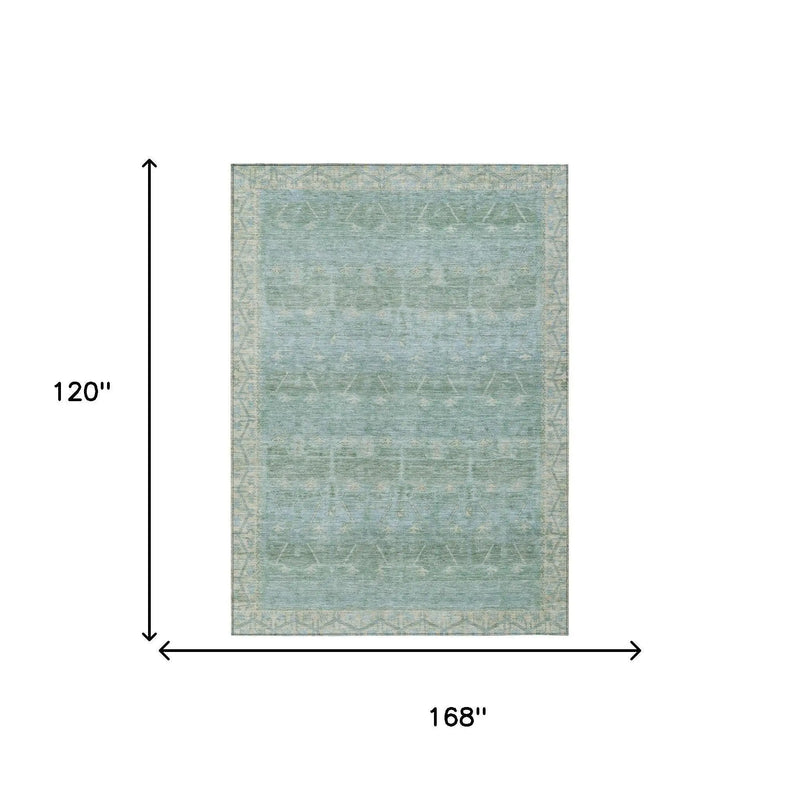 10' X 14' Mint Green And Green Tribal Washable Indoor Outdoor Area Rug Homeroots Outdoor