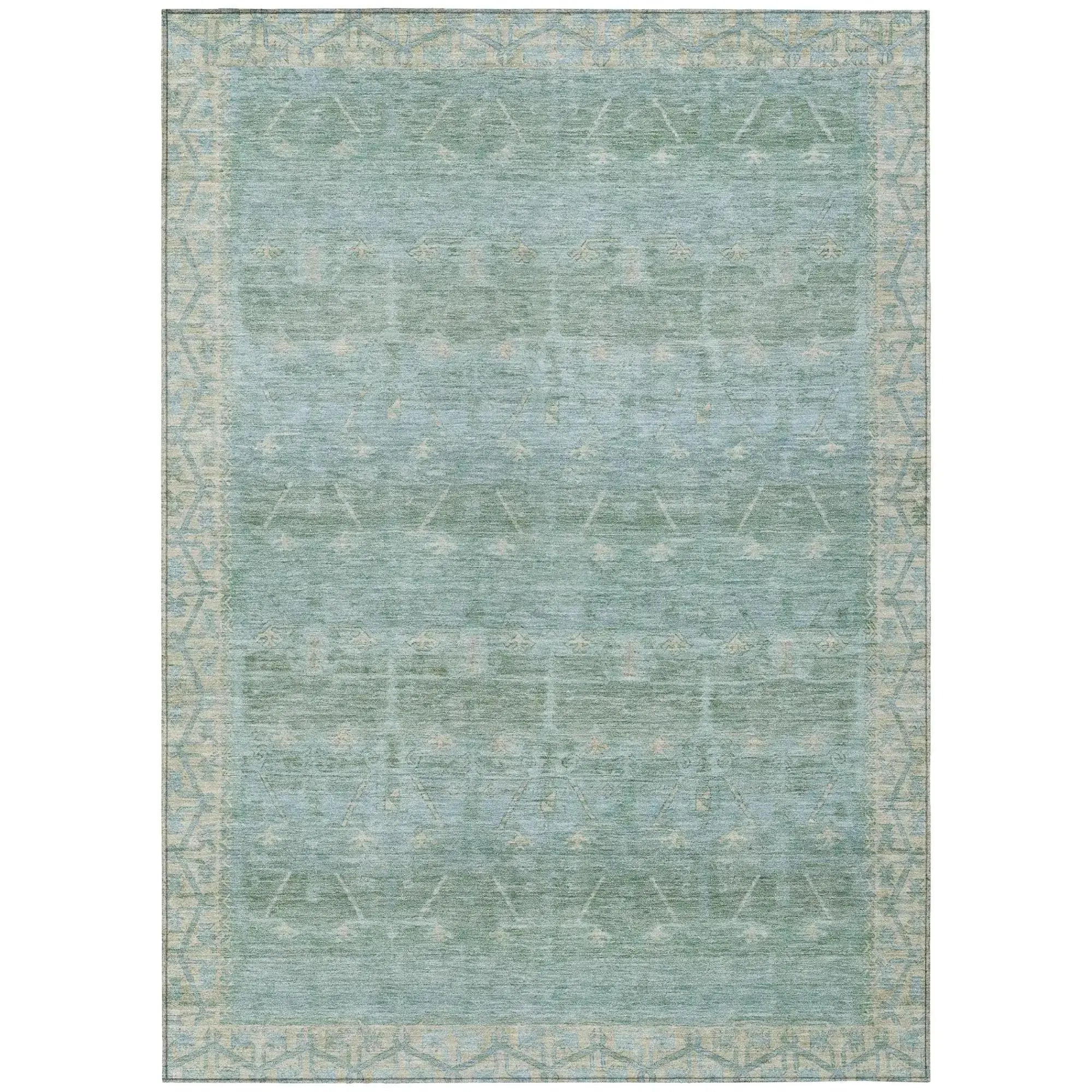 10' X 14' Mint Green And Green Tribal Washable Indoor Outdoor Area Rug Homeroots Outdoor