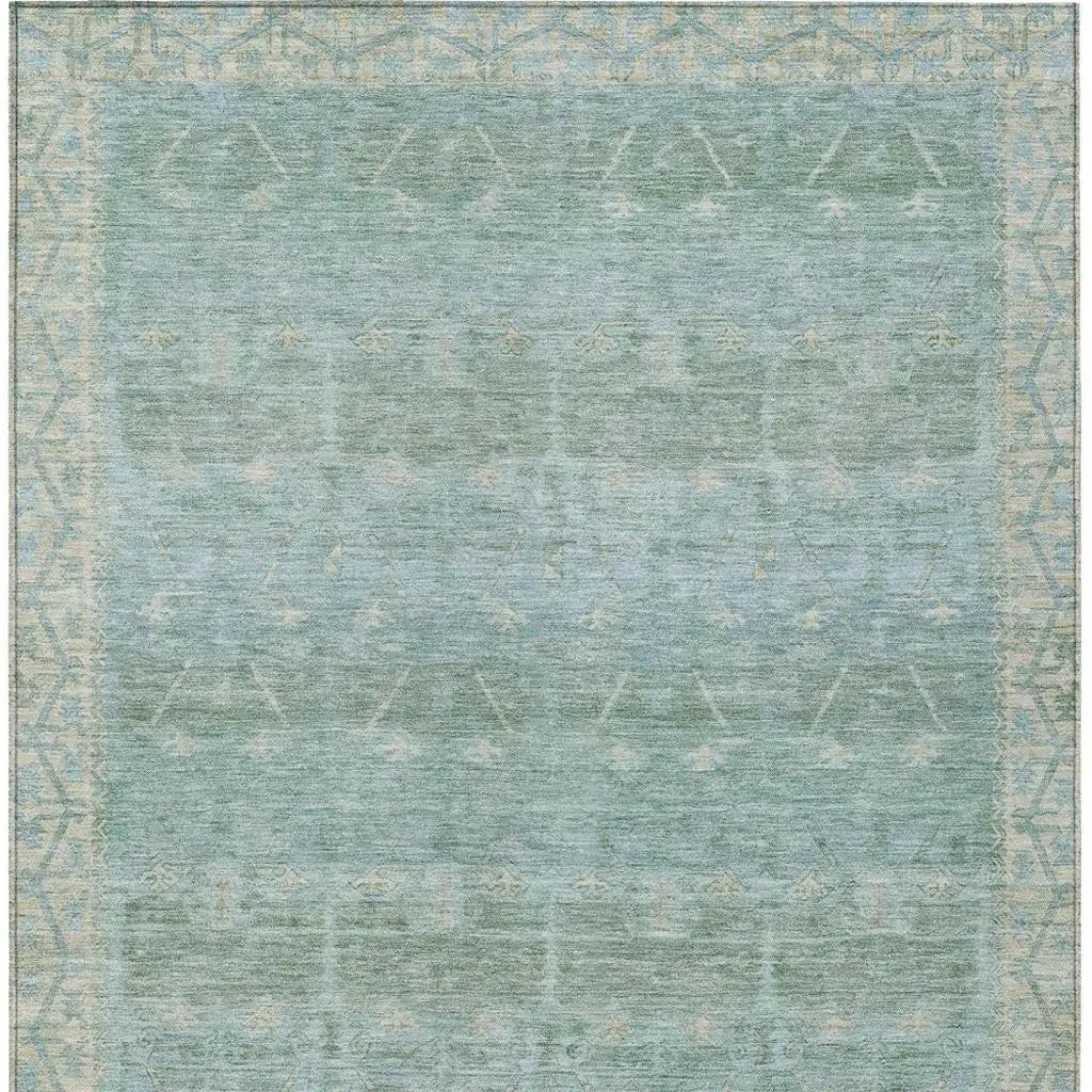 10' X 14' Mint Green And Green Tribal Washable Indoor Outdoor Area Rug Homeroots Outdoor