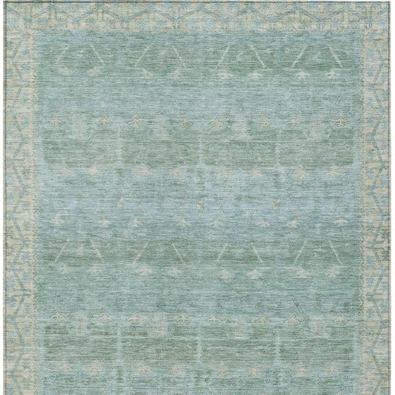 10' X 14' Mint Green And Green Tribal Washable Indoor Outdoor Area Rug Homeroots Outdoor