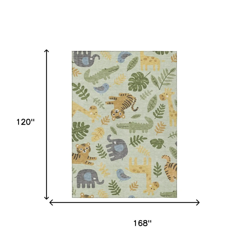 10' X 14' Mint Green And Ivory Abstract Washable Indoor Outdoor Area Rug Homeroots Outdoor
