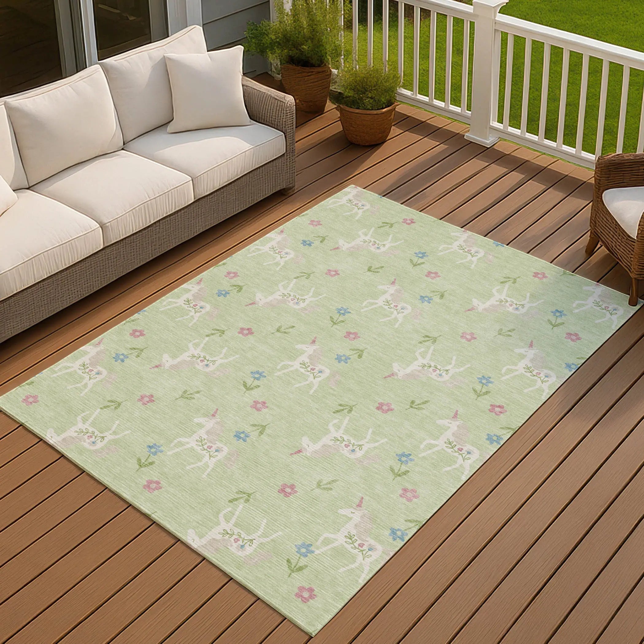 10' X 14' Mint Green And Ivory Floral Washable Indoor Outdoor Area Rug Homeroots Outdoor
