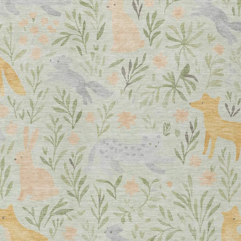 10' X 14' Mint Green And Pink Botanical Leaves Washable Indoor Outdoor Area Rug Homeroots Outdoor