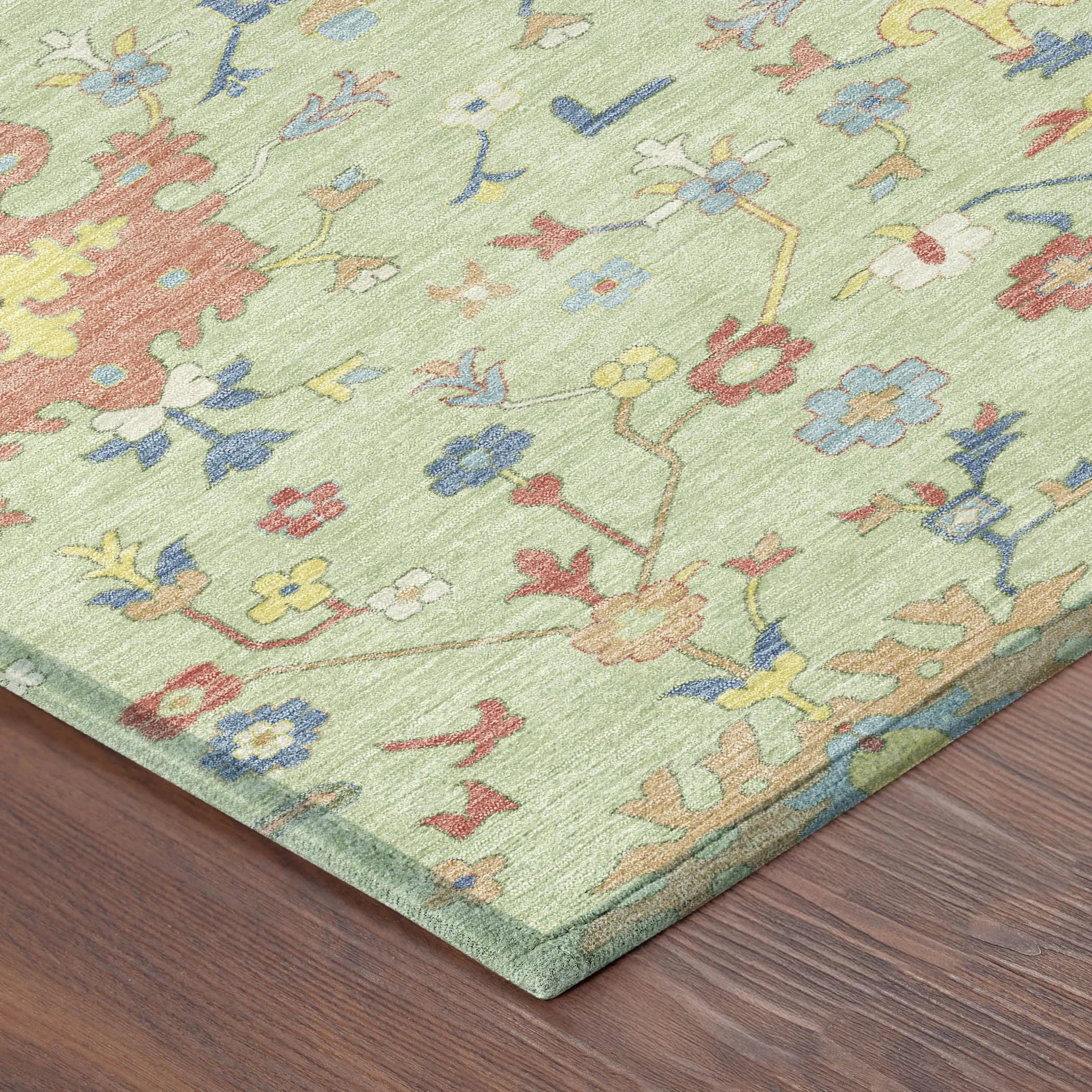 10' X 14' Mint Green And Salmon Faux Bois Washable Indoor Outdoor Area Rug Homeroots Outdoor