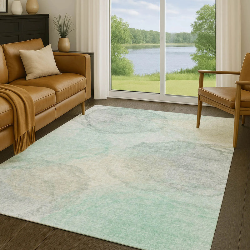 10' X 14' Mint Green And Teal Blue Abstract Washable Indoor Outdoor Area Rug Homeroots Outdoor