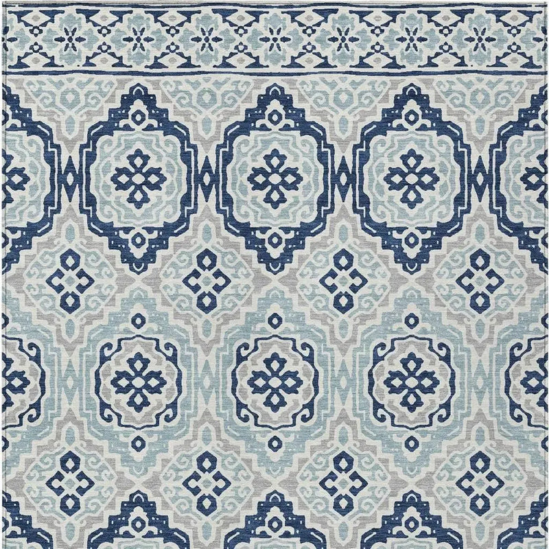 10' X 14' Navy Blue And Aqua Tribal Washable Indoor Outdoor Area Rug Homeroots Outdoor