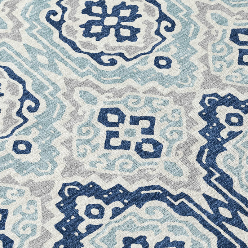 10' X 14' Navy Blue And Aqua Tribal Washable Indoor Outdoor Area Rug Homeroots Outdoor