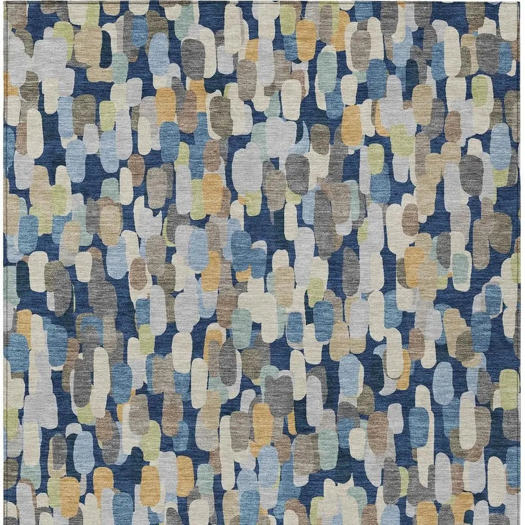 10' X 14' Navy Blue And Beige Abstract Washable Indoor Outdoor Area Rug Homeroots Outdoor