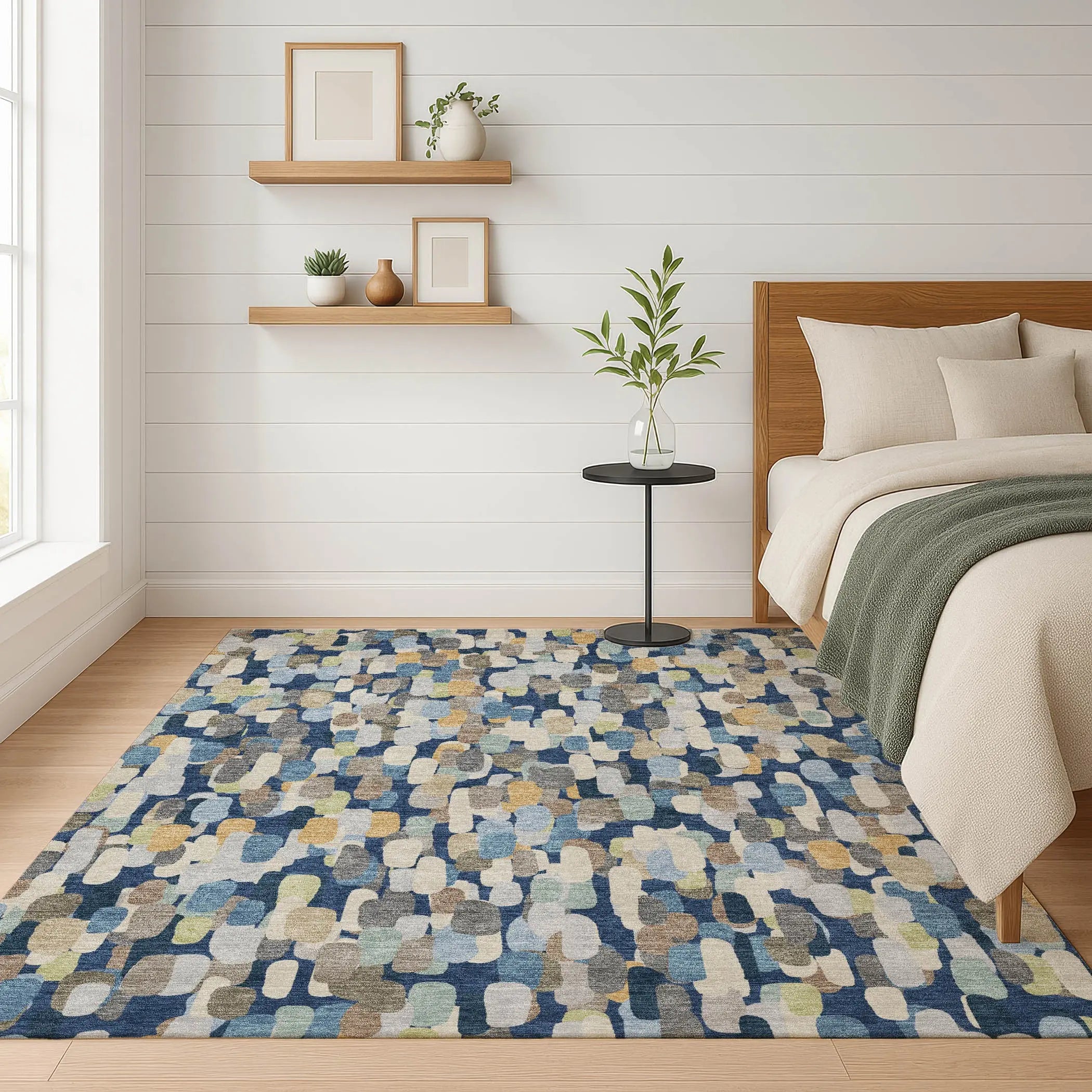 10' X 14' Navy Blue And Beige Abstract Washable Indoor Outdoor Area Rug Homeroots Outdoor