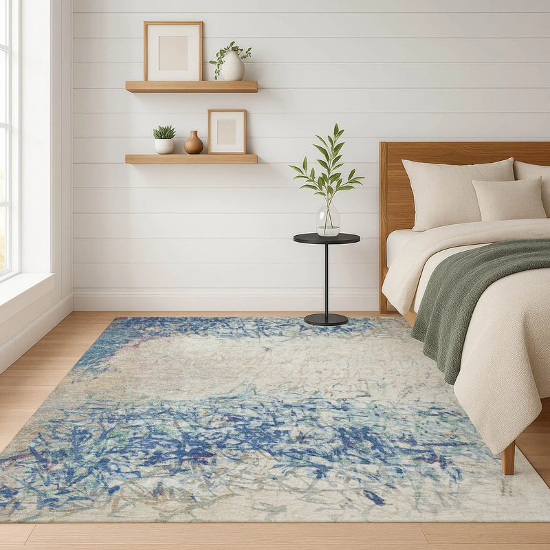 10' X 14' Navy Blue And Beige Abstract Washable Indoor Outdoor Area Rug Homeroots Outdoor