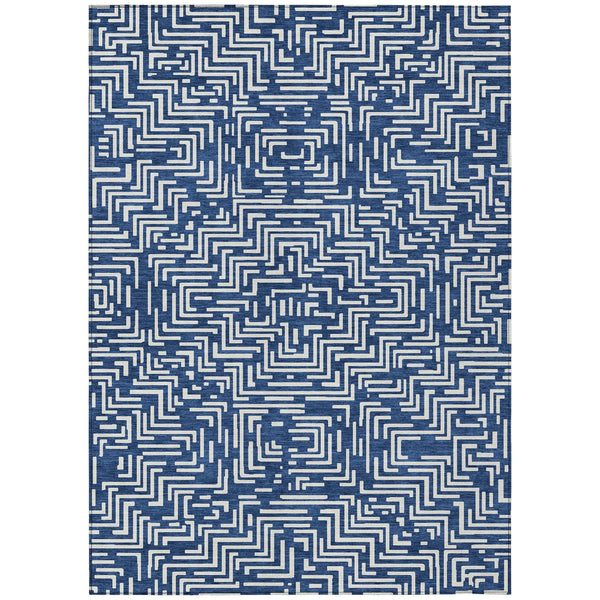 10' X 14' Navy Blue And Beige Geometric Washable Indoor Outdoor Area Rug Homeroots Outdoor