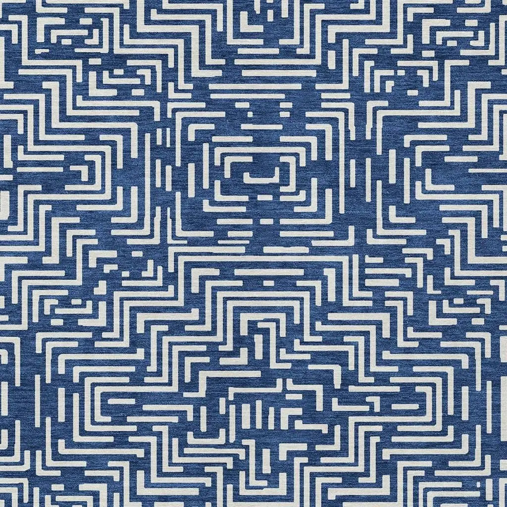 10' X 14' Navy Blue And Beige Geometric Washable Indoor Outdoor Area Rug Homeroots Outdoor