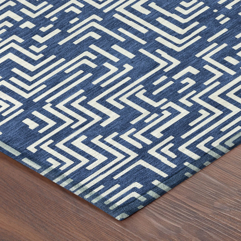 10' X 14' Navy Blue And Beige Geometric Washable Indoor Outdoor Area Rug Homeroots Outdoor