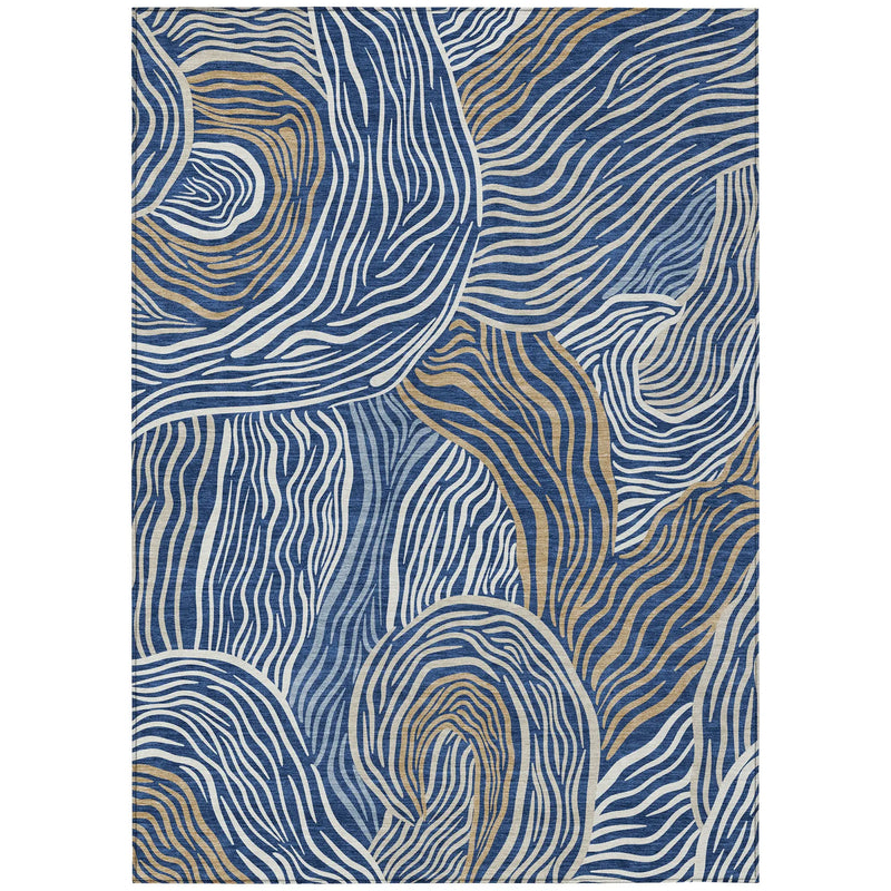 10' X 14' Navy Blue And Beige Ikat Washable Indoor Outdoor Area Rug Homeroots Outdoor