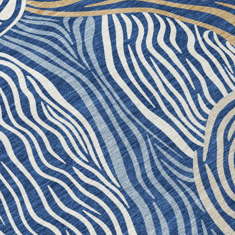 10' X 14' Navy Blue And Beige Ikat Washable Indoor Outdoor Area Rug Homeroots Outdoor