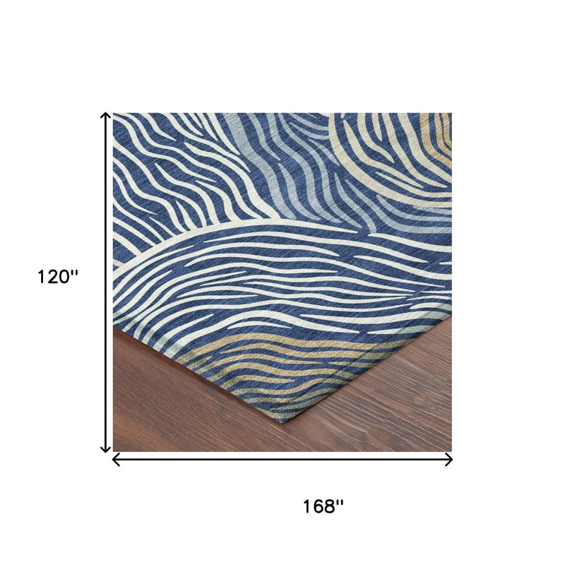 10' X 14' Navy Blue And Beige Ikat Washable Indoor Outdoor Area Rug Homeroots Outdoor