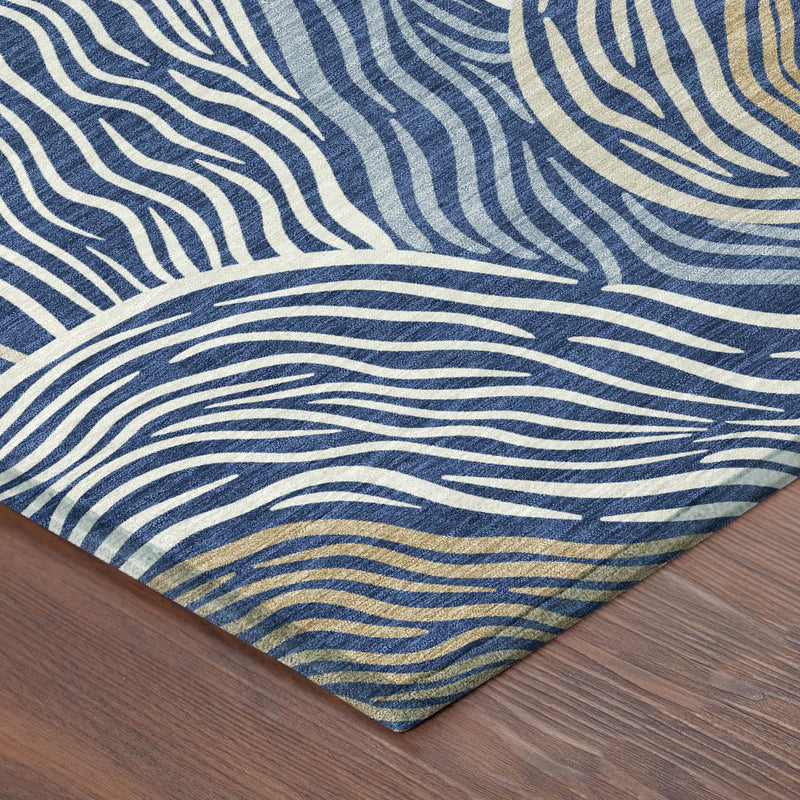 10' X 14' Navy Blue And Beige Ikat Washable Indoor Outdoor Area Rug Homeroots Outdoor