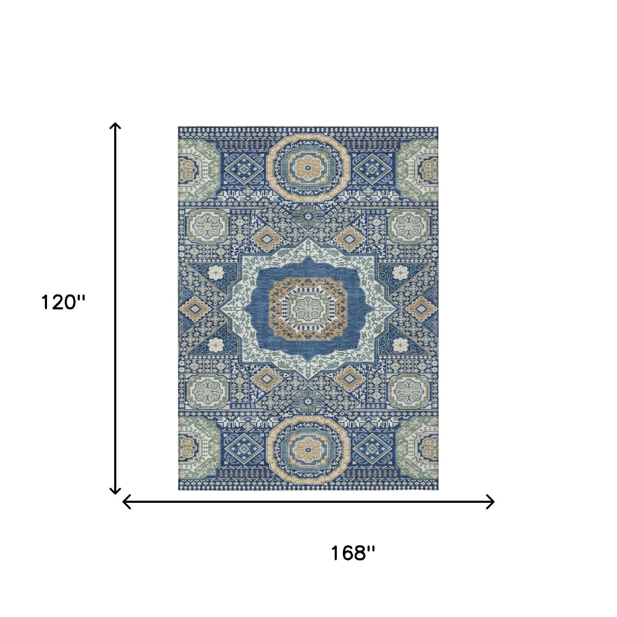 10' X 14' Navy Blue And Beige Oriental Washable Indoor Outdoor Area Rug Homeroots Outdoor