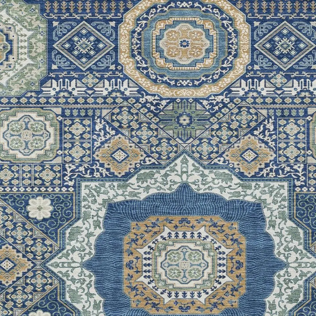 10' X 14' Navy Blue And Beige Oriental Washable Indoor Outdoor Area Rug Homeroots Outdoor